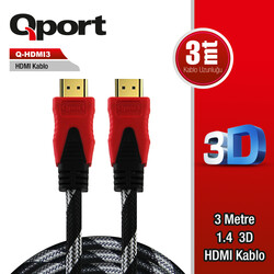 QPORT Q-HDMI3 HDMI 1.4 V ALTIN UÇLU KABLO 3 MT - Thumbnail